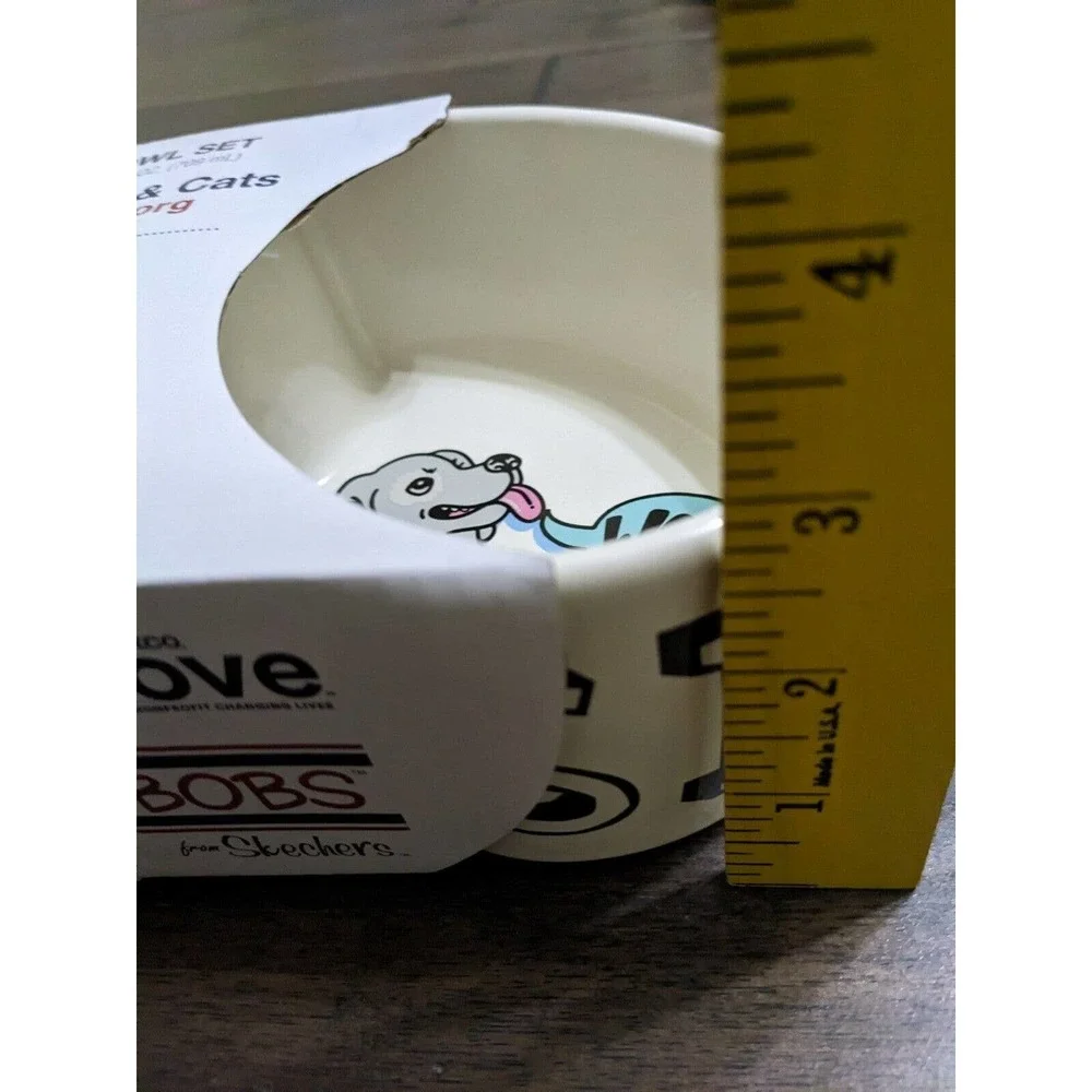 Bobs For Dogs By Skechers Heart Love Dog Bowls Ceramic Sip Snack Bowl Set new